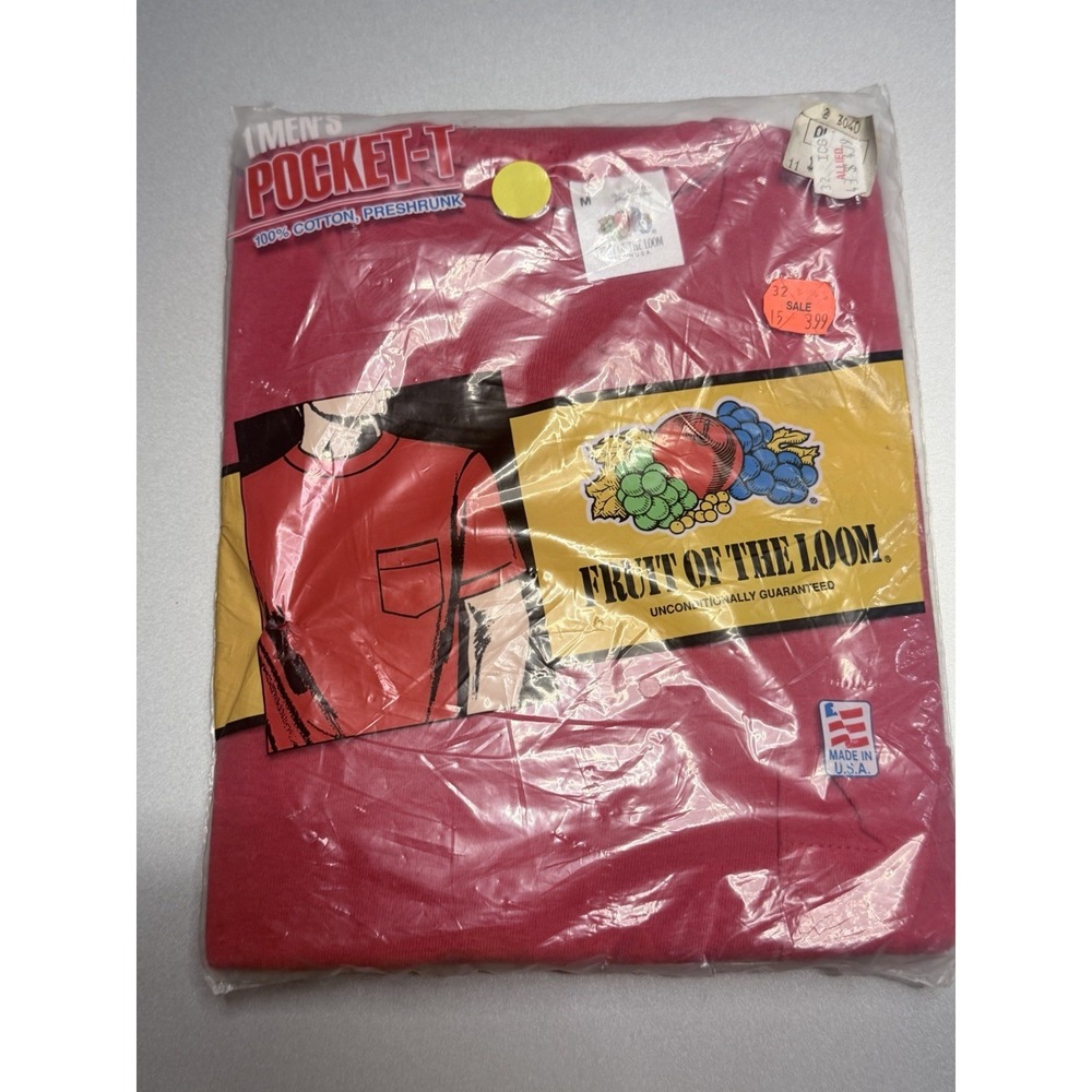 1991 Fruit Of The Loom Pocket T Shirt SZ Medium Red 100% Cotton NOS Vintage